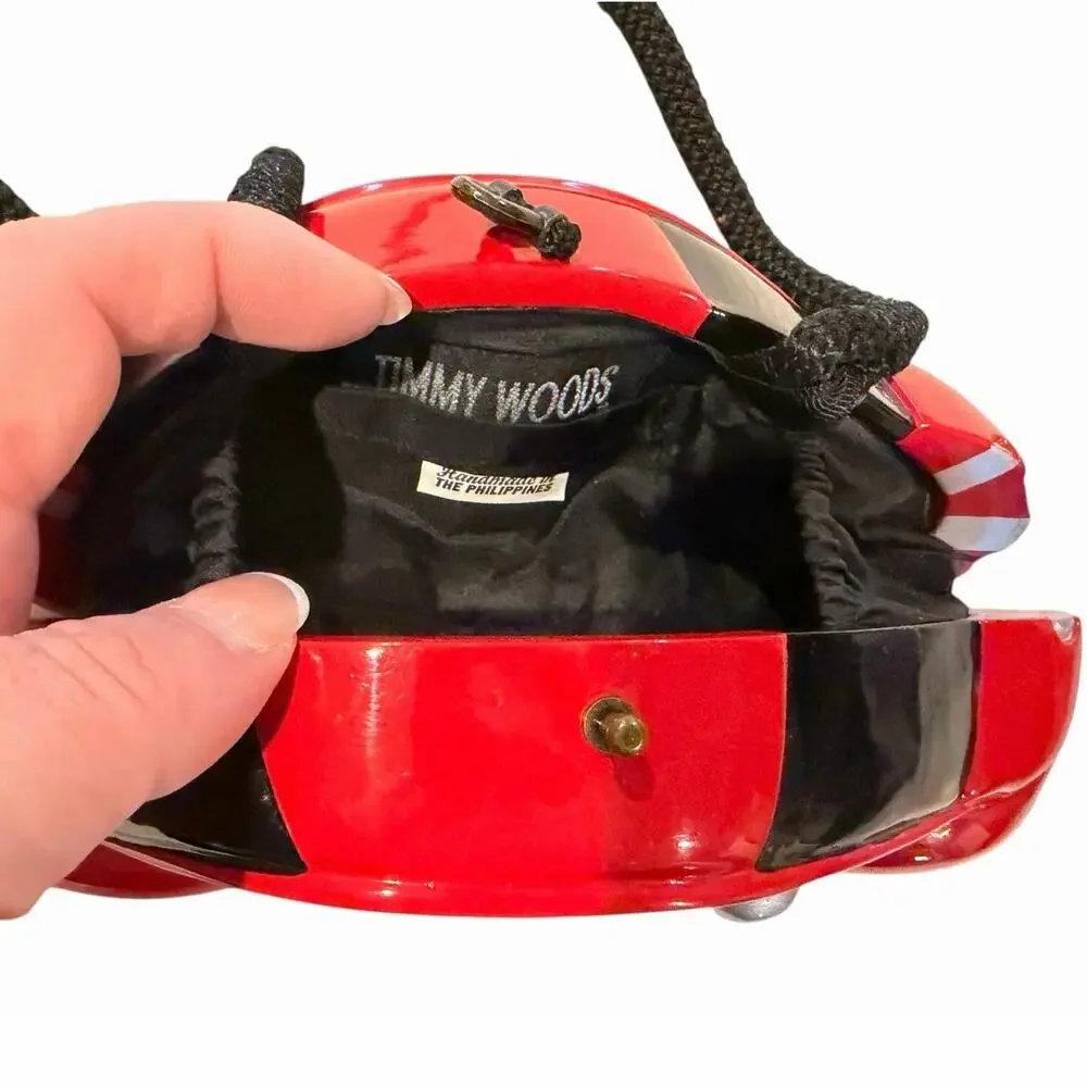 Rare Timmy Woods Beverly Hills Red VW Beetle Lacquered Wood Purse